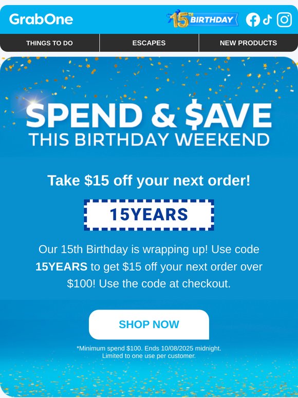 Unwrap a $15 off Credit Code as we wrap up our birthday!