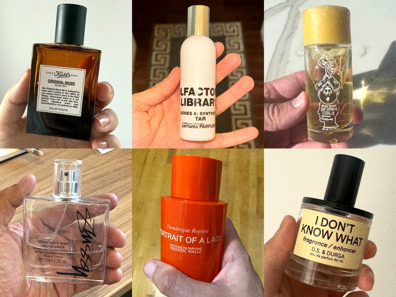 Image may contain: Bottle, Cosmetics, Perfume, Person, and Baby