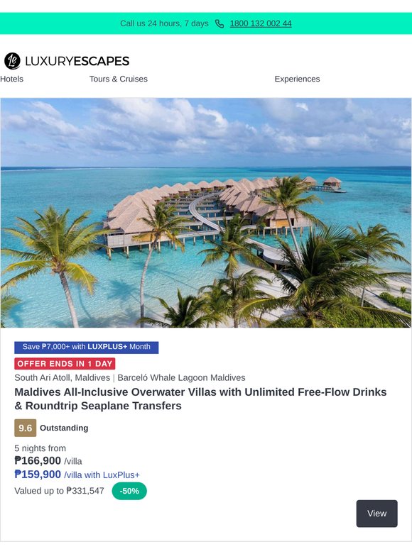 Last Chance! Maldives Island Paradise: All-Inclusive Overwater Villas w. Return Seaplane Transfers