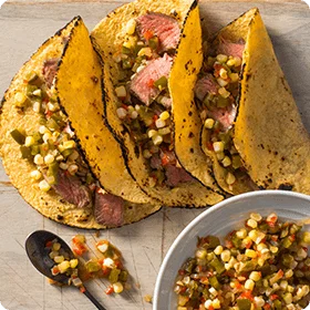 Flank Steak Tacos with Cumin Corn Relish