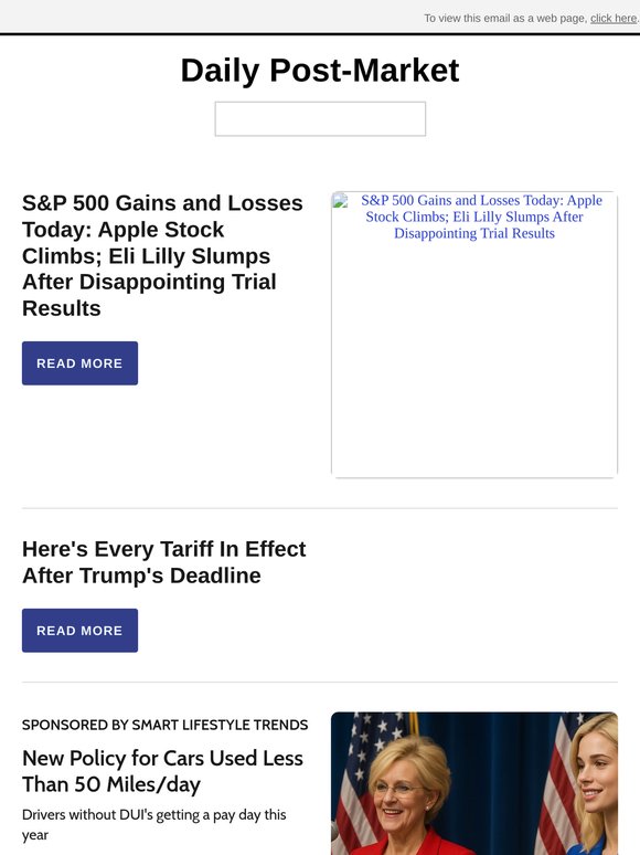 S&P 500 Gains and Losses Today: Apple Stock Climbs; Eli Lilly Slumps After Disappointing Trial Results