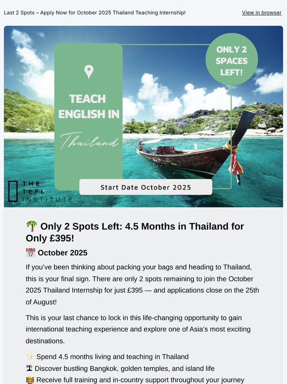 🌴 Spend 4.5 Months in Thailand – Final 2 Places Available!