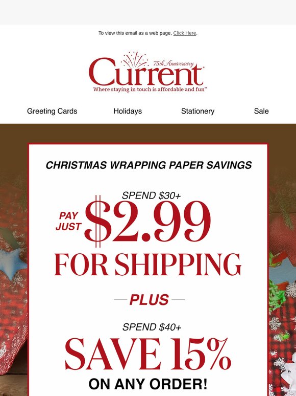 Wrapping paper sale! 15% off + $2.99 shipping