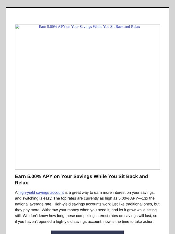 Your Money Could Be Earning 5.00%—Why Wait?