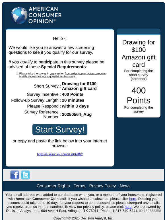 Reminder: New Survey
