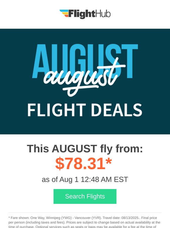 ✈ August Deals: Fly from $78.31