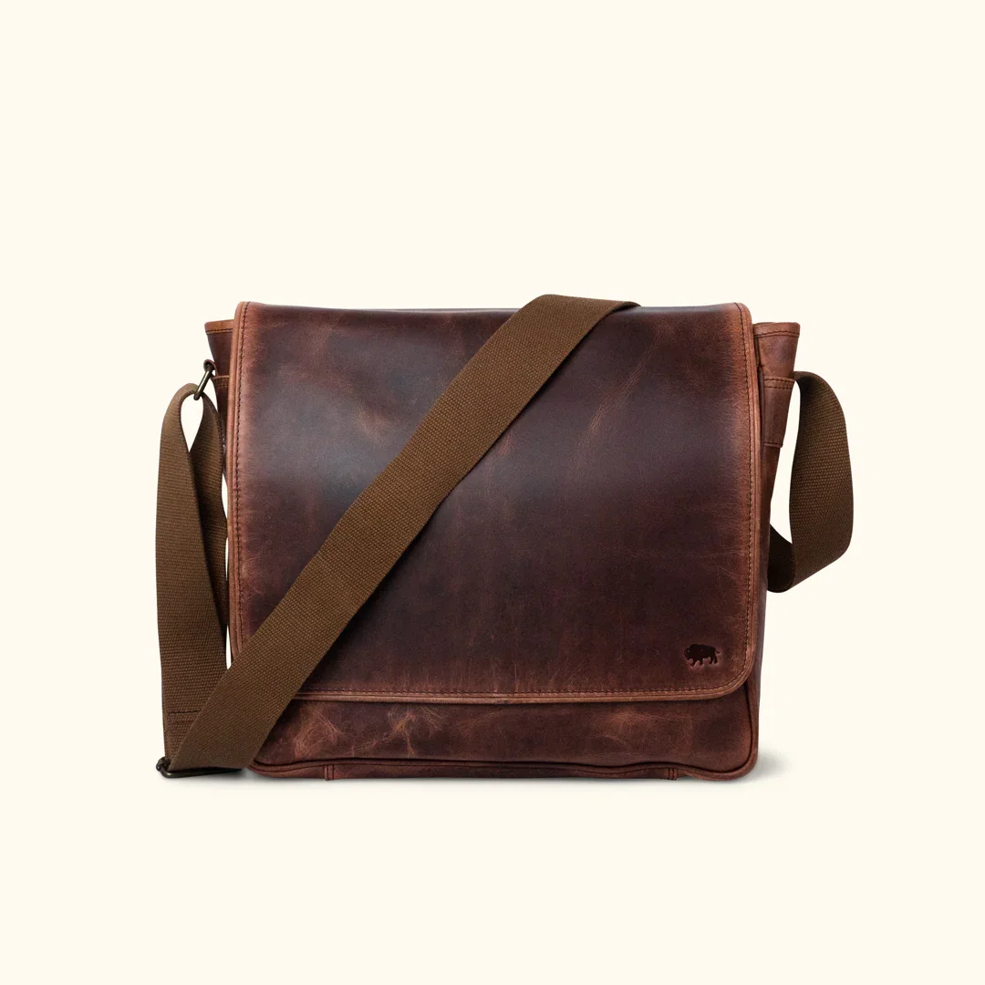 Image of Roosevelt Buffalo Leather Satchel Messenger Bag | Dark Oak