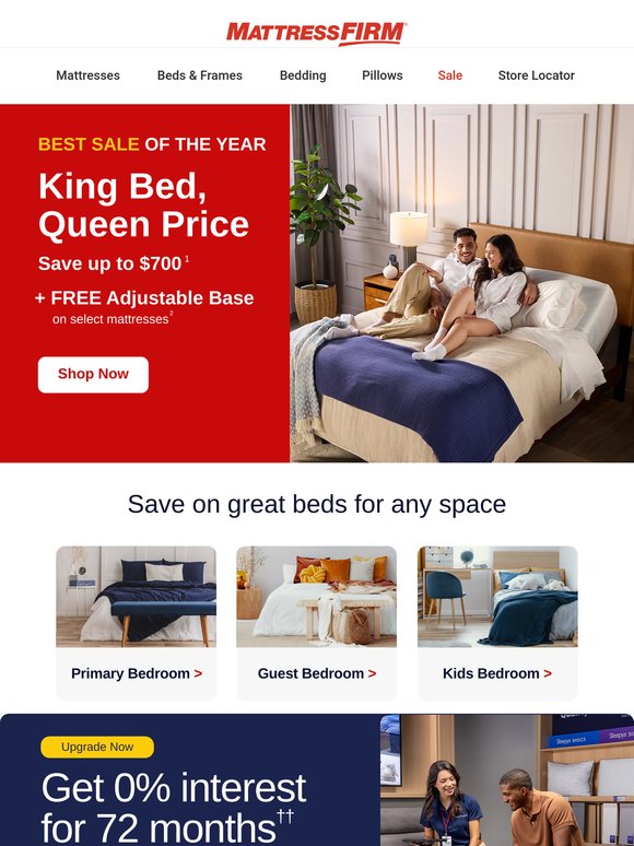 Your upgrade to amazing sleep: King bed for a queen price 🎉