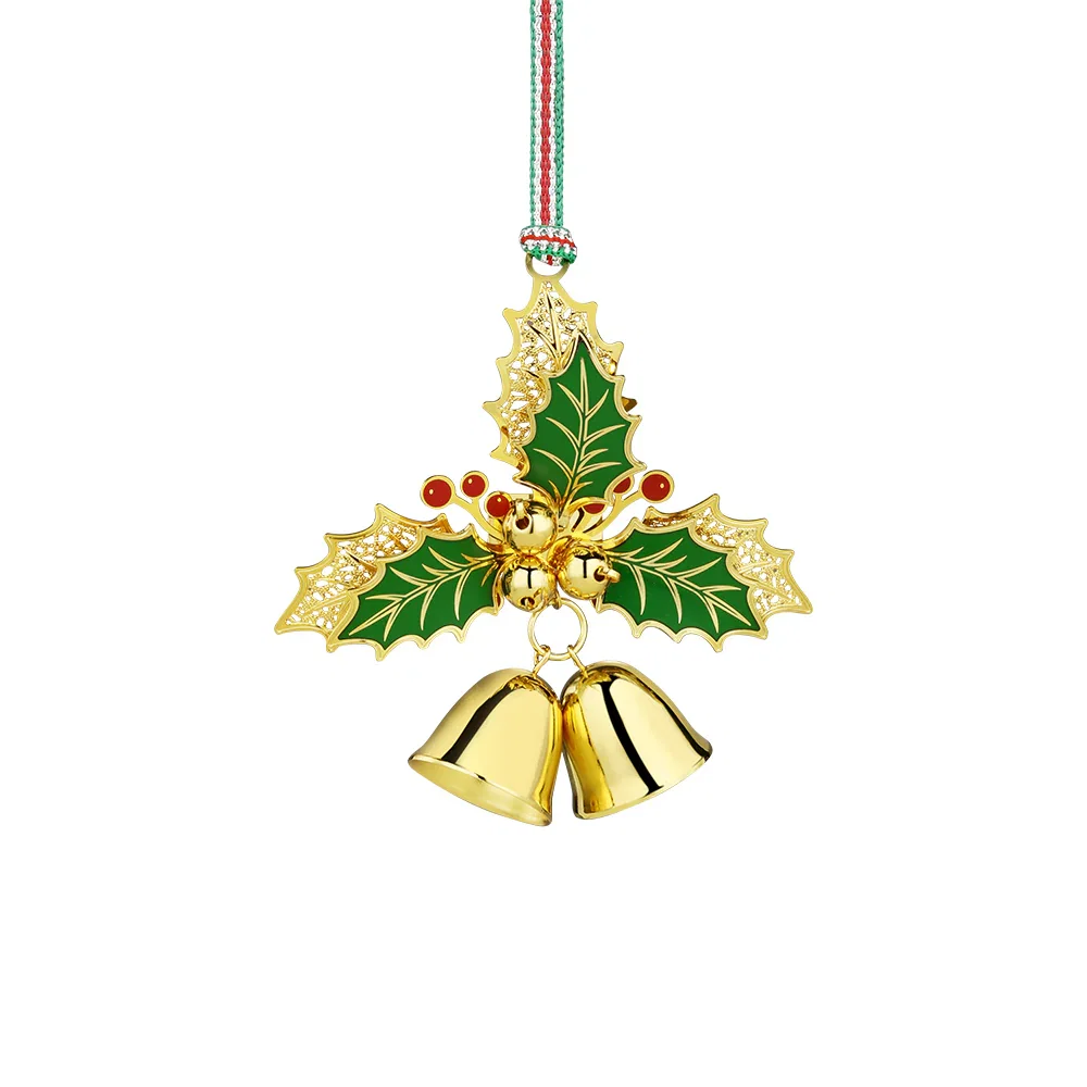 Image of Gold Plated Holly Bells Christmas Tree Decoration