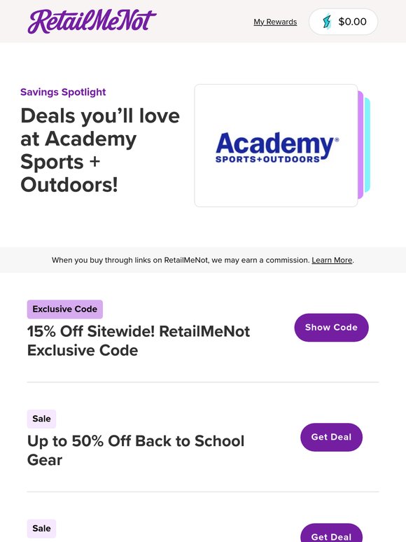 🏈 Academy Sports + Outdoors: 15% Off Sitewide + 6% Cash Back & More!