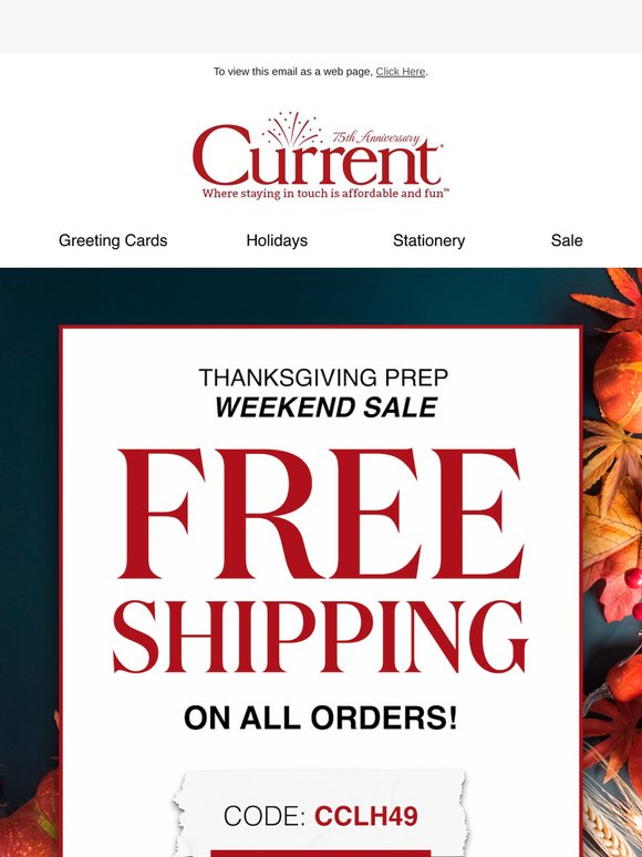 Give thanks for FREE shipping weekend! Ends 8/11