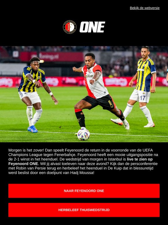 Fenerbahçe - Feyenoord is live te zien op Feyenoord ONE