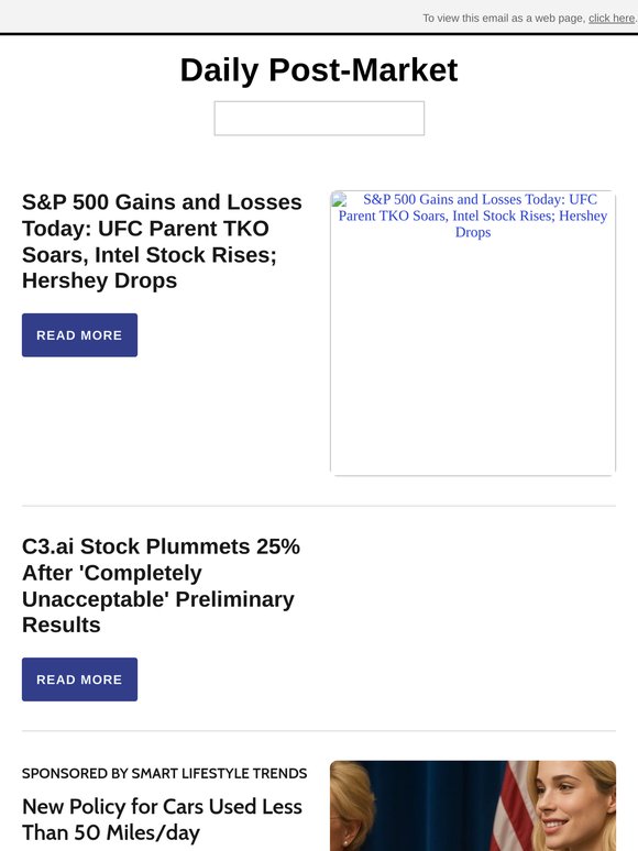 S&P 500 Gains and Losses Today: UFC Parent TKO Soars, Intel Stock Rises; Hershey Drops