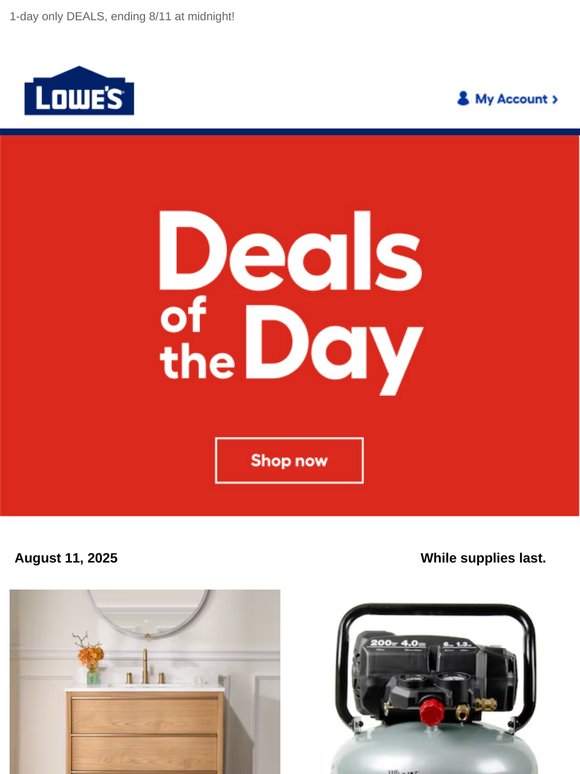 Shop 1 day online-only deals before they disappear.