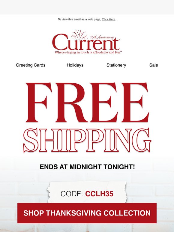 Free shipping ends TONIGHT