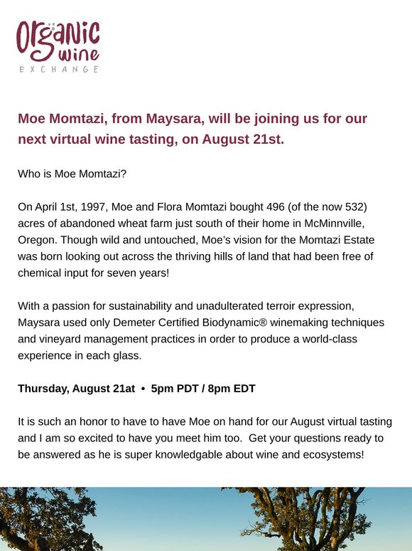 Mark your calendar for the August 21st Virtual Wine Tasting