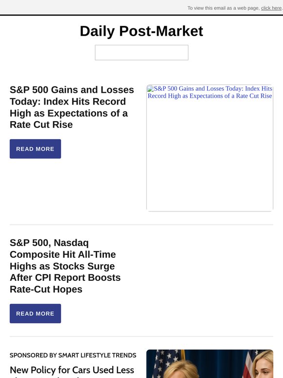 S&P 500 Gains and Losses Today: Index Hits Record High as Expectations of a Rate Cut Rise