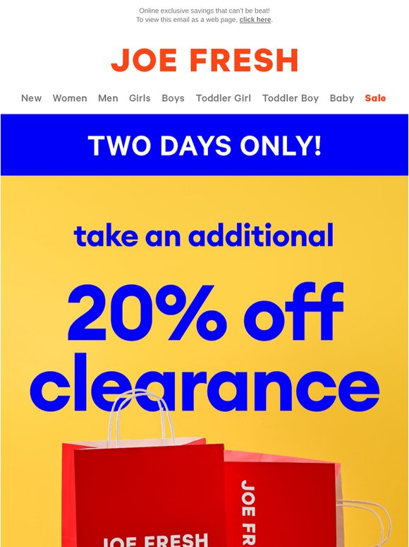 TWO DAYS ONLY! Additional 20% off Clearance 🎉