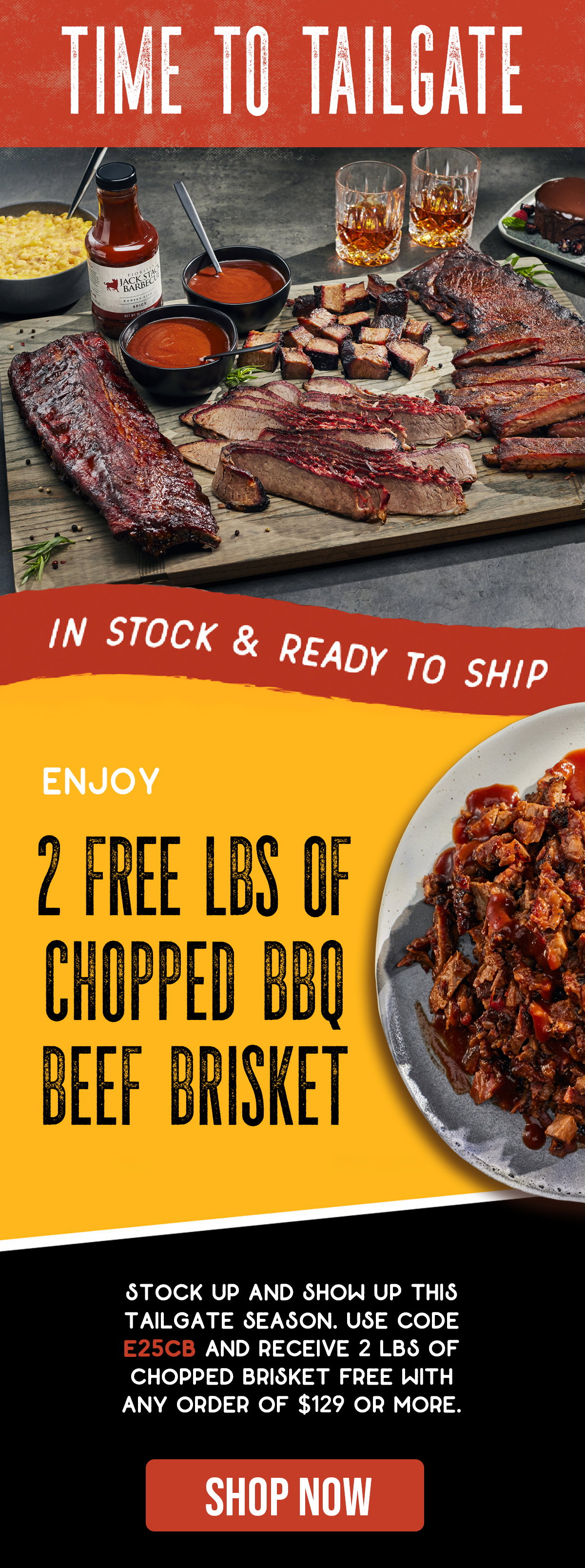 2 Free lbs of Chopped BBQ Brisket.  Use code E25CB