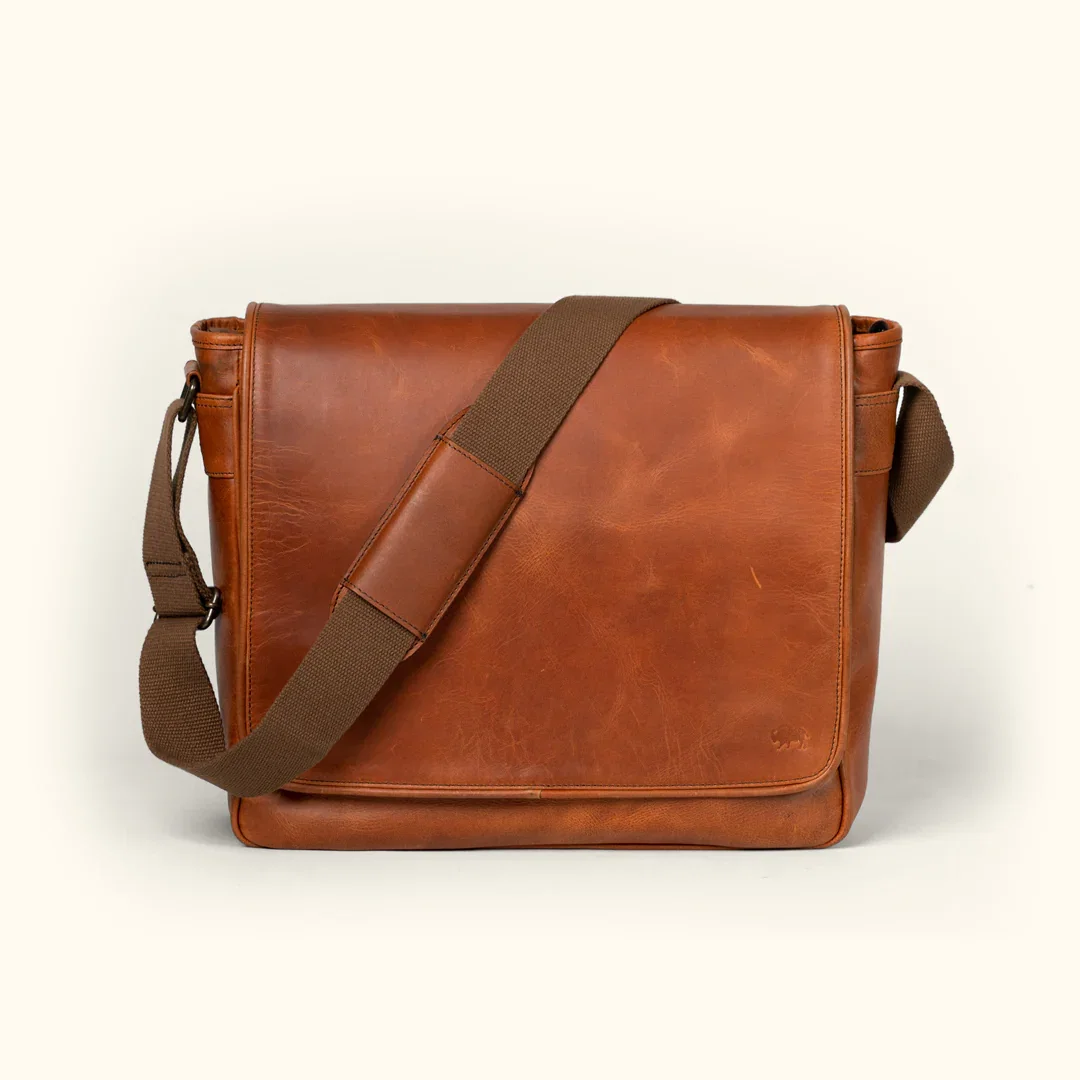 Image of Roosevelt Buffalo Leather Satchel Messenger Bag | Amber Brown