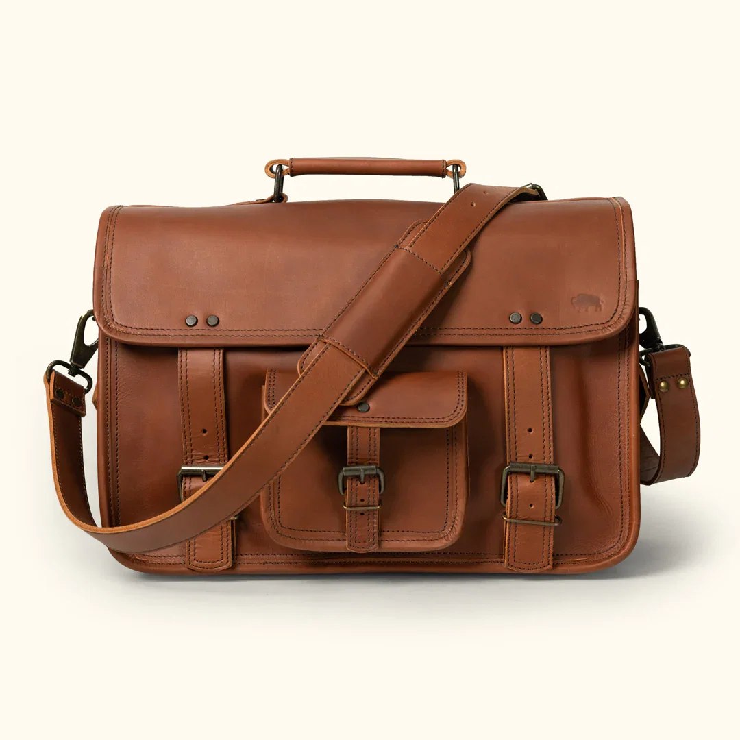 Image of Roosevelt Buffalo Leather Briefcase Bag | Amber Brown