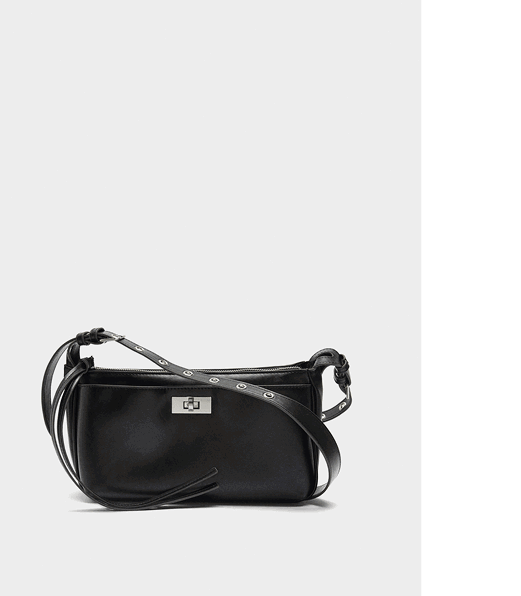 Black shoulder bag with studded strap M