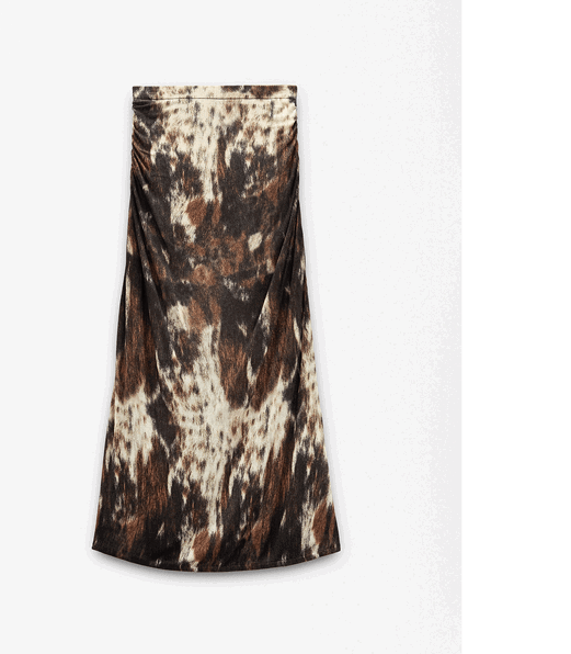 Long skirt in knit printed with animal print