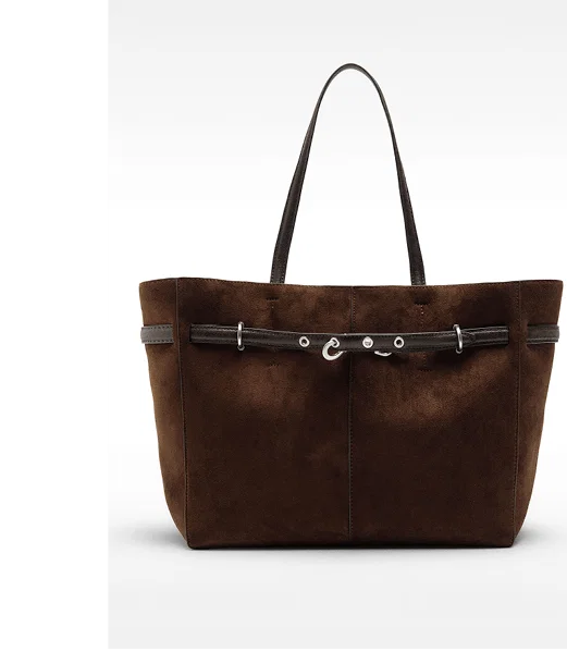 Brown shopper bag with leather-effect
