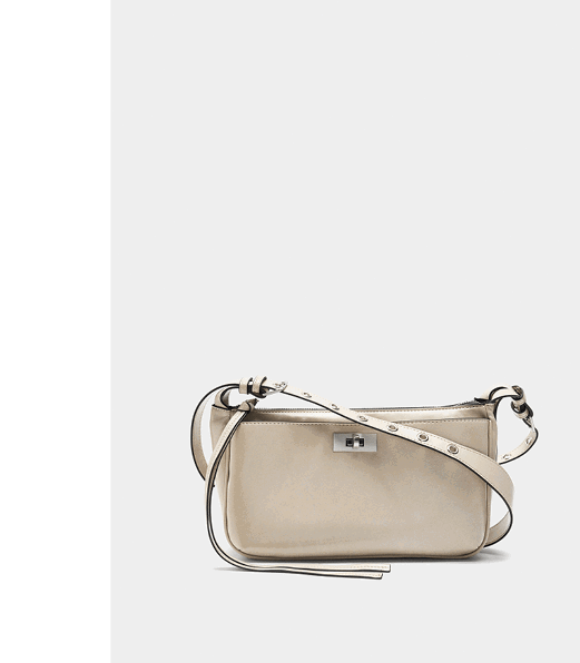 Ecru shoulder bag with studded strap M