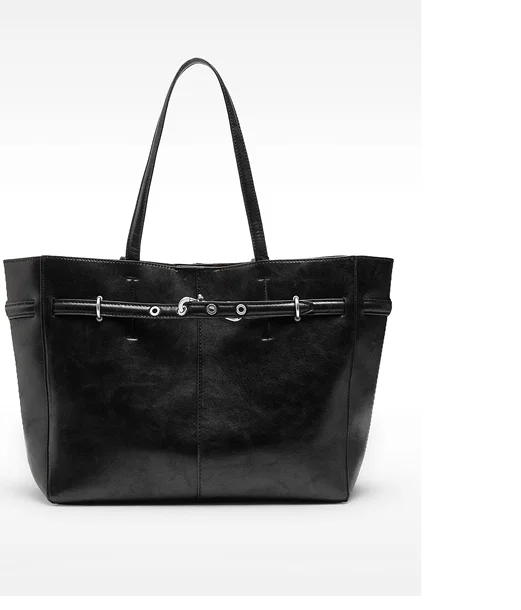 Black crackle-effect shopper bag