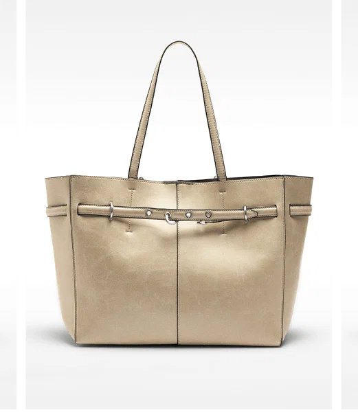 Ecru crackle-effect shopper bag