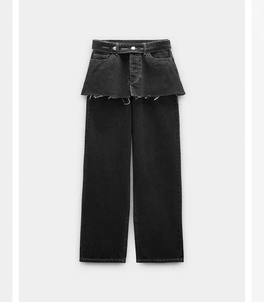 Straight denim trousers with skirt detail