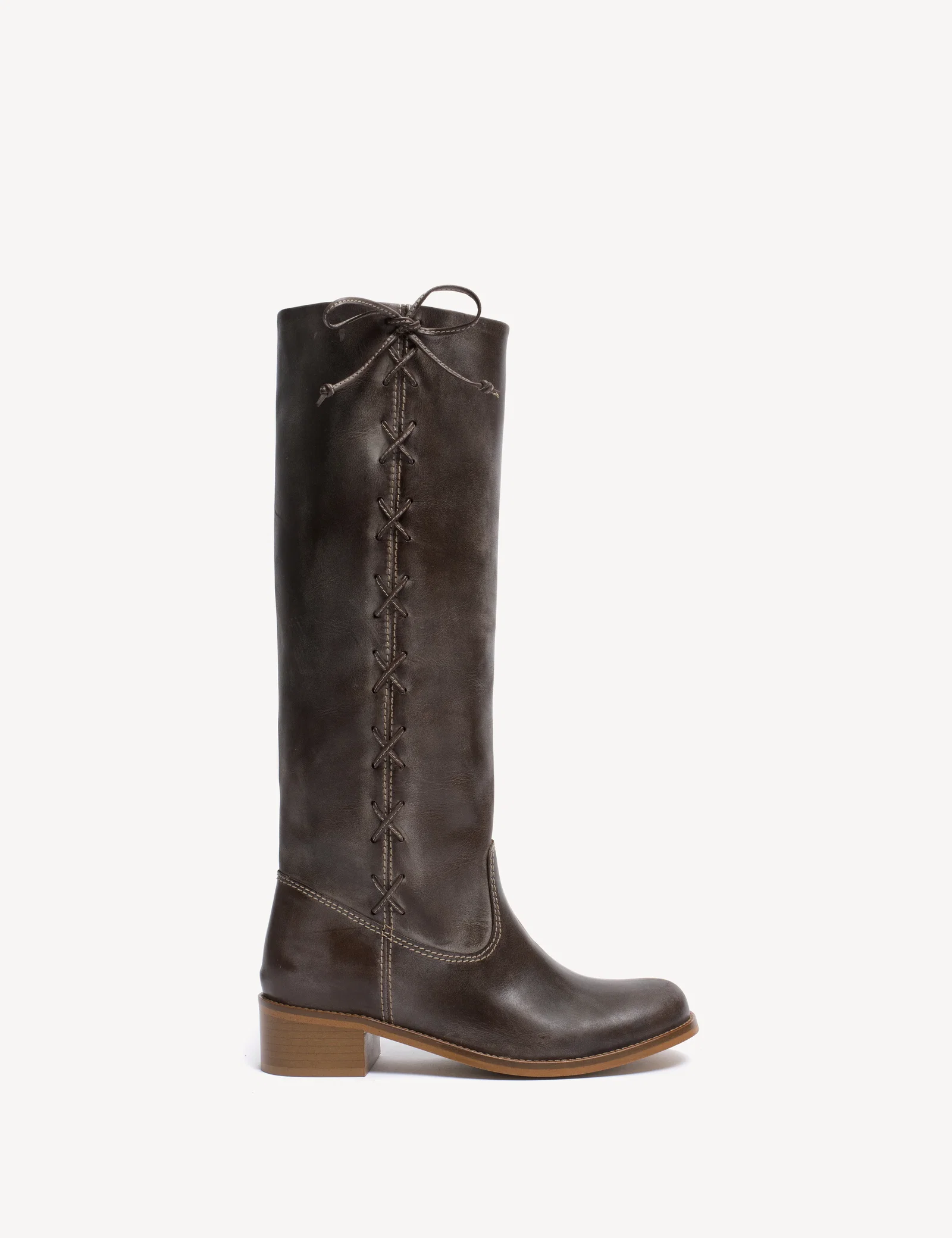 Image of Ann Gaucho Boot With Laces In Dark Brown Escovado Leather