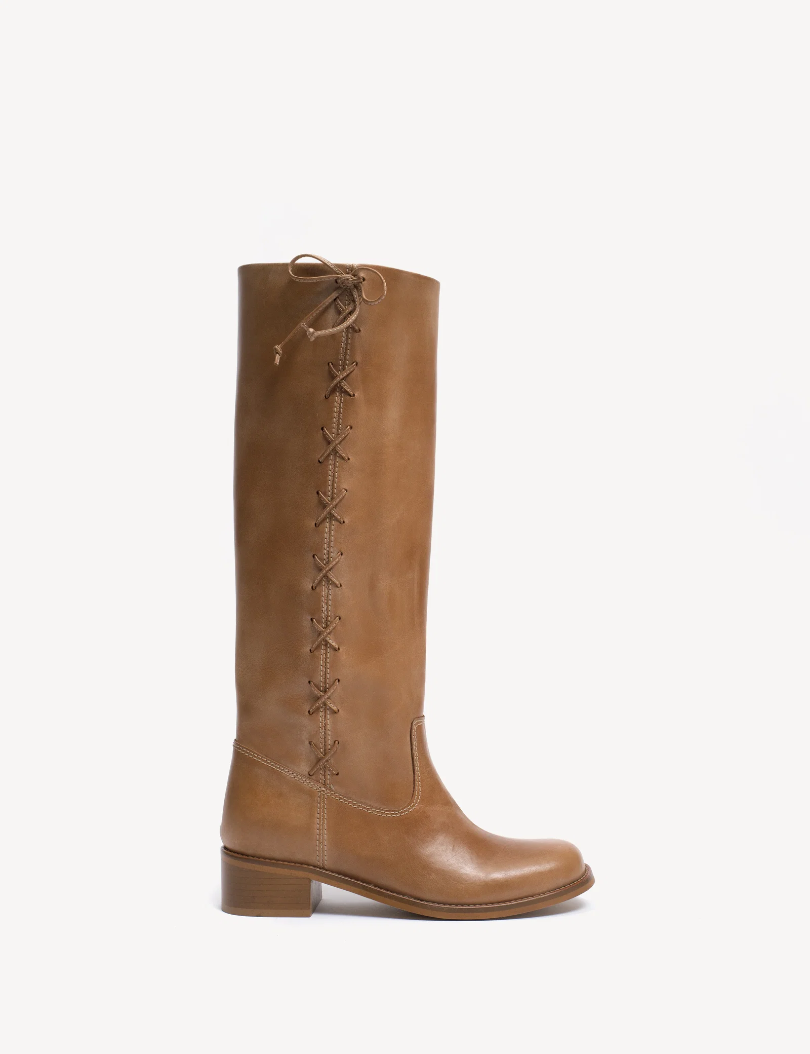 Image of Ann Gaucho Boot With Laces In Dark Tan Escovado Leather