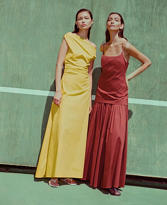 model wearing poplin dresses
