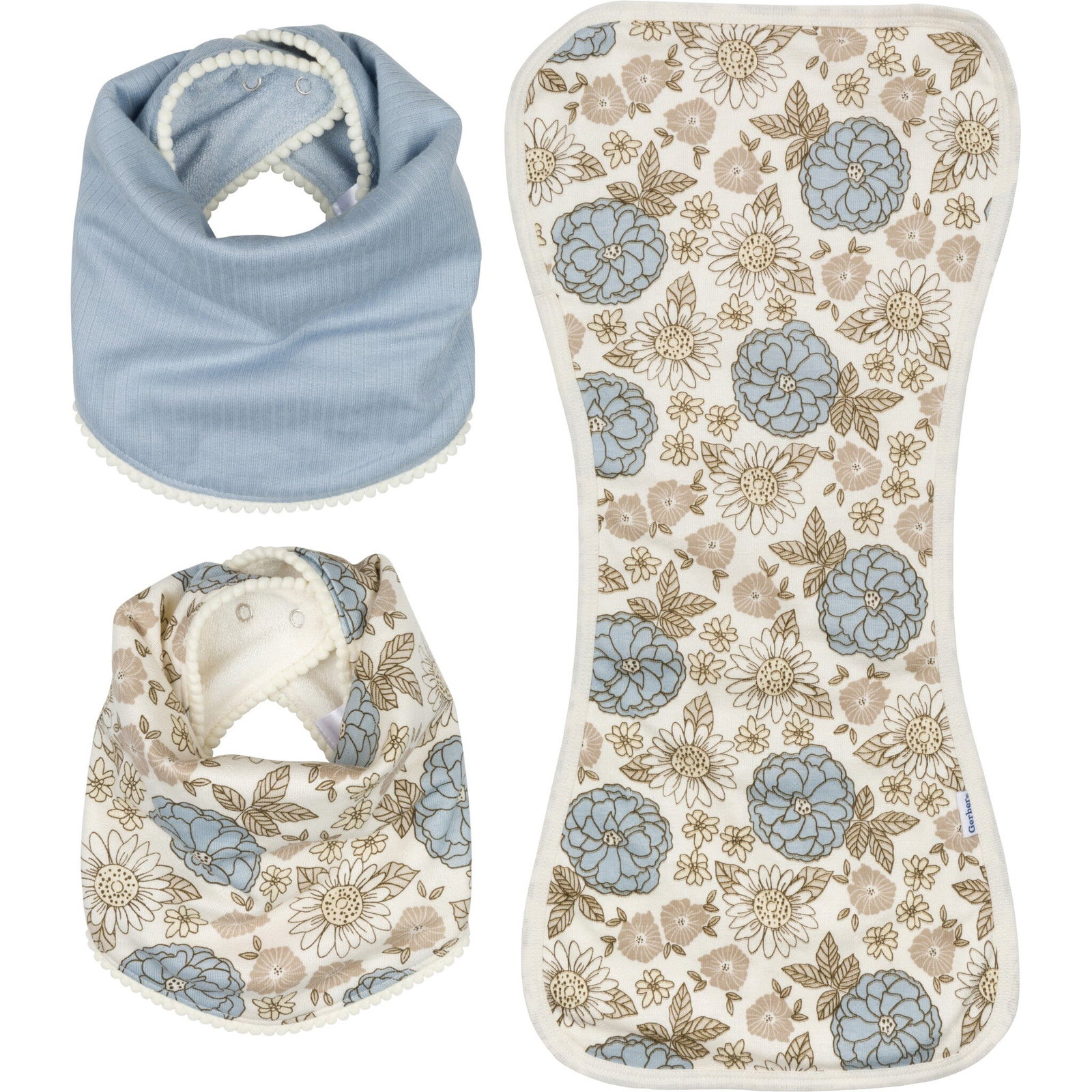 3-Piece Baby Girls Girl Retro Floral Bandana Bib & Burpcloth Set