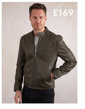 Calder Leather Jacket Olive Green