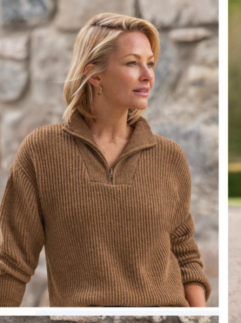 Ladies Lambswool Ribbed T-Zip Jumper