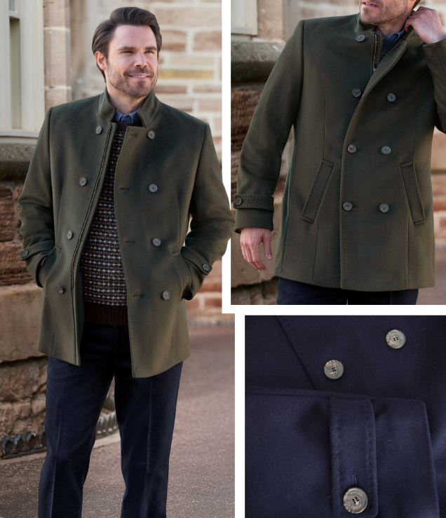 Men's Wool Cashmere Double-Breasted Look Coat