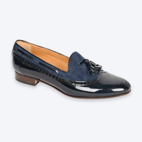 Ladies Patent and Suede Tassel Loafer
