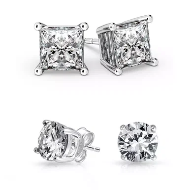 Round and Princess Stud Earring Set (2-Pair)Product Image