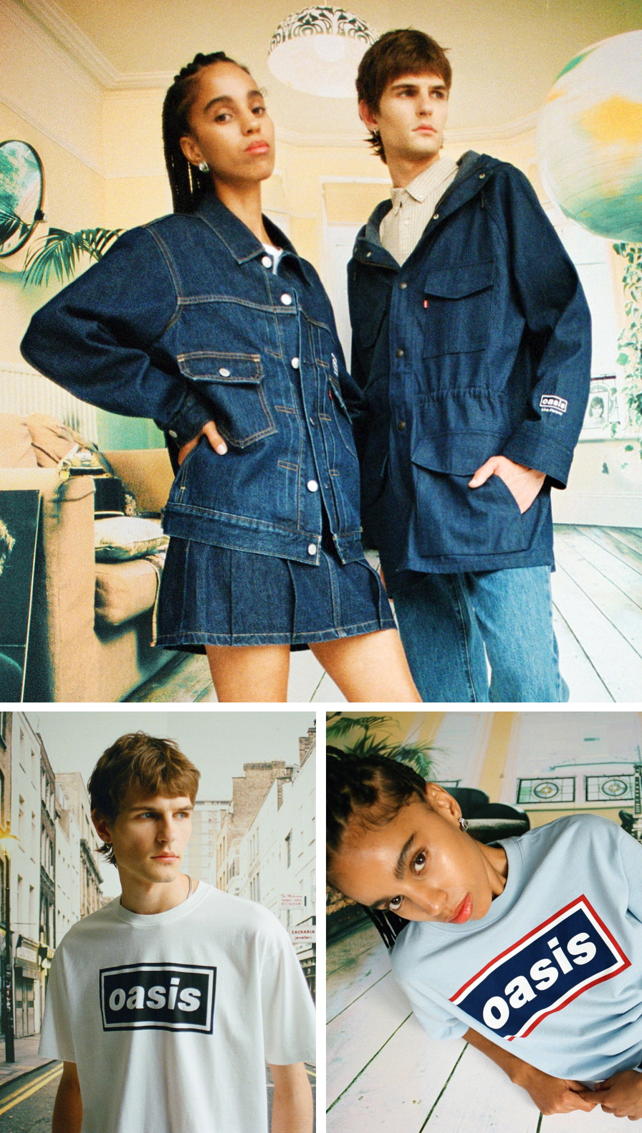 A man and woman wearing Levi's® x Oasis collection