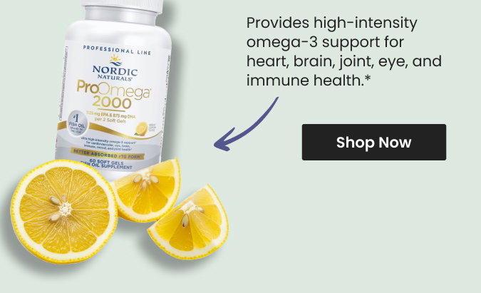 Provides high-intensity omega-3 support for heart, brain, joint, eye, and immune health.* Shop ProOmega® 2,000 mg by Nordic Naturals.