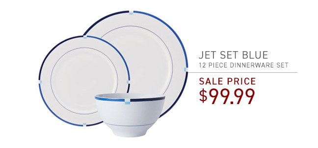 Jet Set Blue 12 Piece Dinnerware Set • Sale Price  $99.99