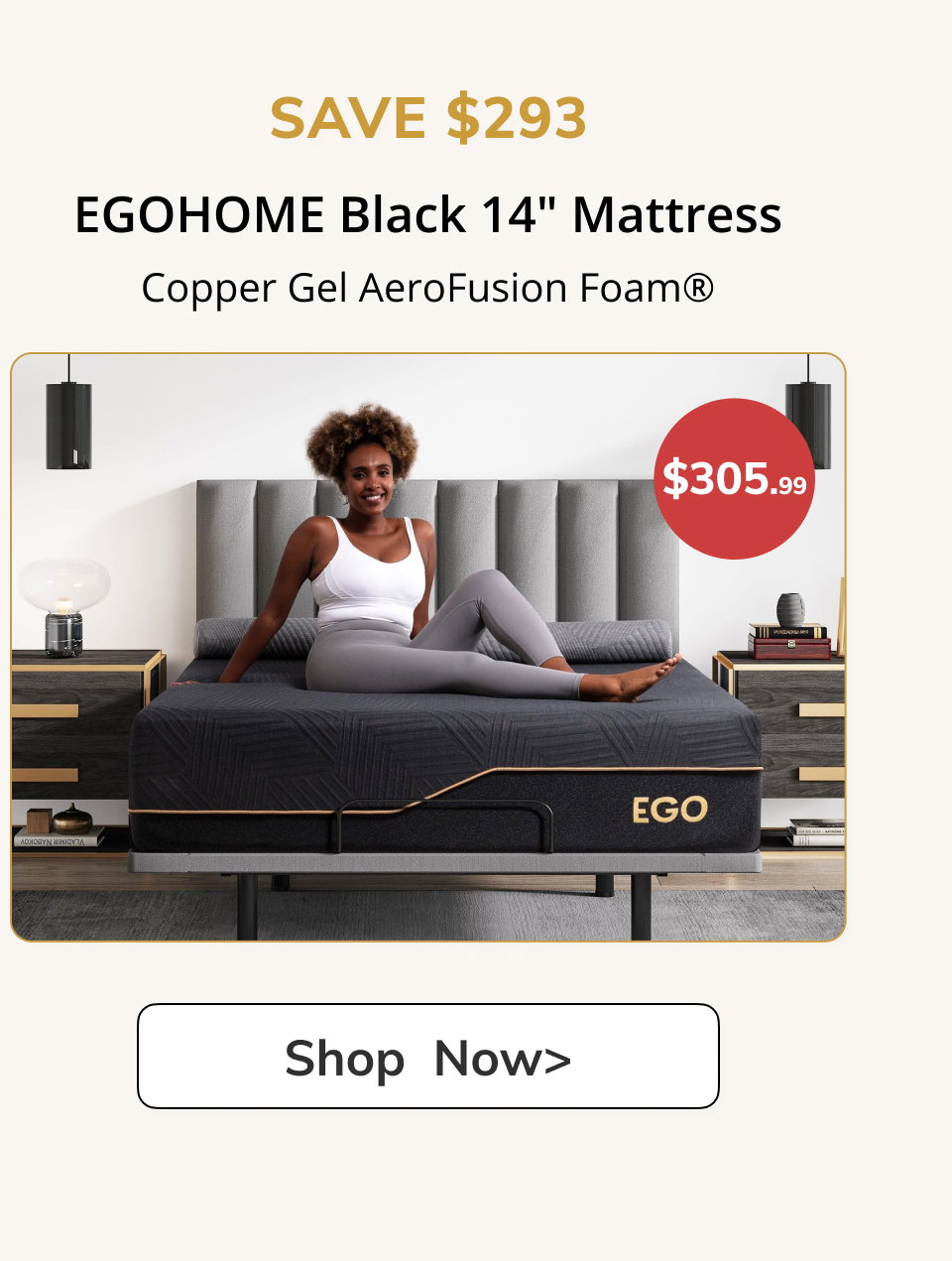SAVE 293 EGOHOME Black 14 Mattress Copper Gel AeroFusion Foam®