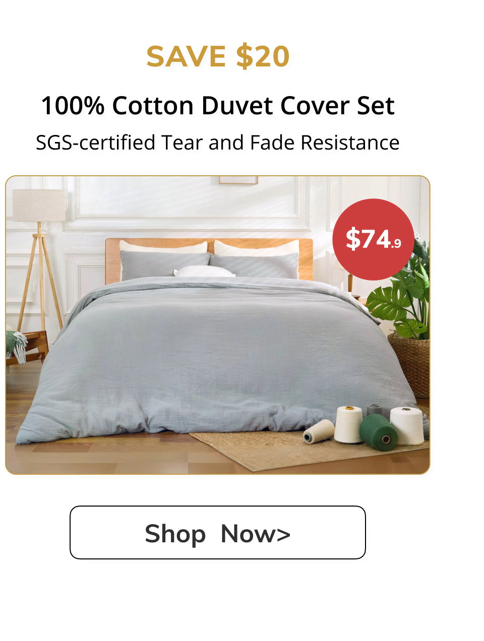 SAVE $20 100% Cotton Duvet Cover Set SGS-certified Tear and Fade Resistance