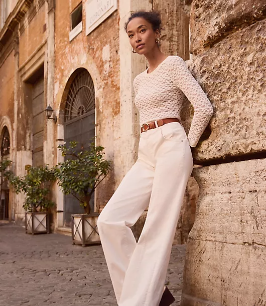 Seamed Wide Leg Jeans in Ivory