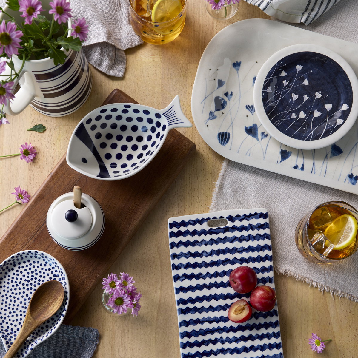 Blue and white serveware