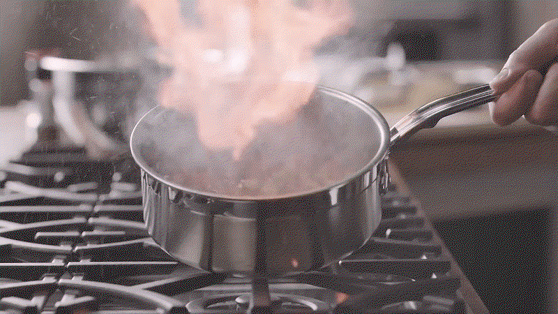 GIF: Hestan cookware over fire