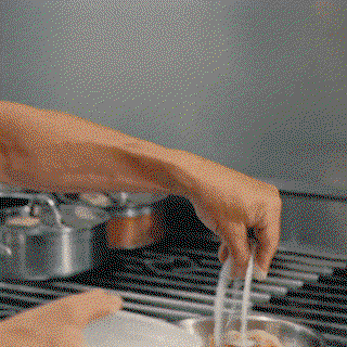 GIF: Torch-searing and cooking using skillet